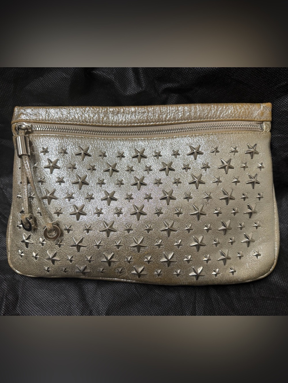 Jimmy Choo Zena Star-Studded Metallic Champagne Gold Clutch